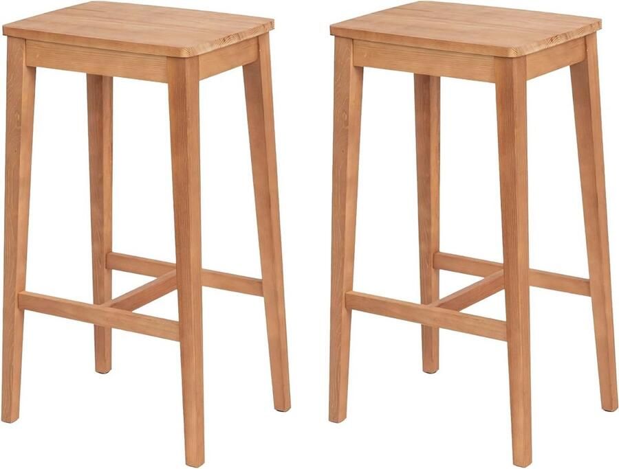 Vintage barkrukken van massief hout Set van 2 Eetkamer en woonkamer Grenenhout Bruin 40 x 30 x 73 cm Barkruk