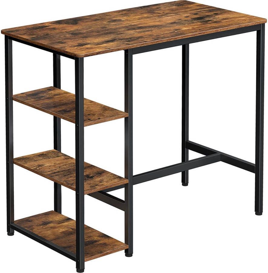 Vintage Bartafel Tafel Rechthoekig Keukentafel 109 x 60 x 100 cm Vintage Met 3 Planken Stevig Metalen frame Industrieel ontwerp Bruin LBT11X