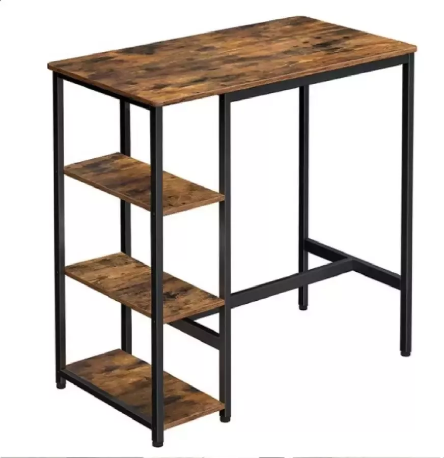 Vintage Bartafel Tafel Rechthoekig Keukentafel 109 x 60 x 100 cm Vintage Met 3 Planken Stevig Metalen frame Industrieel ontwerp Bruin LBT11X