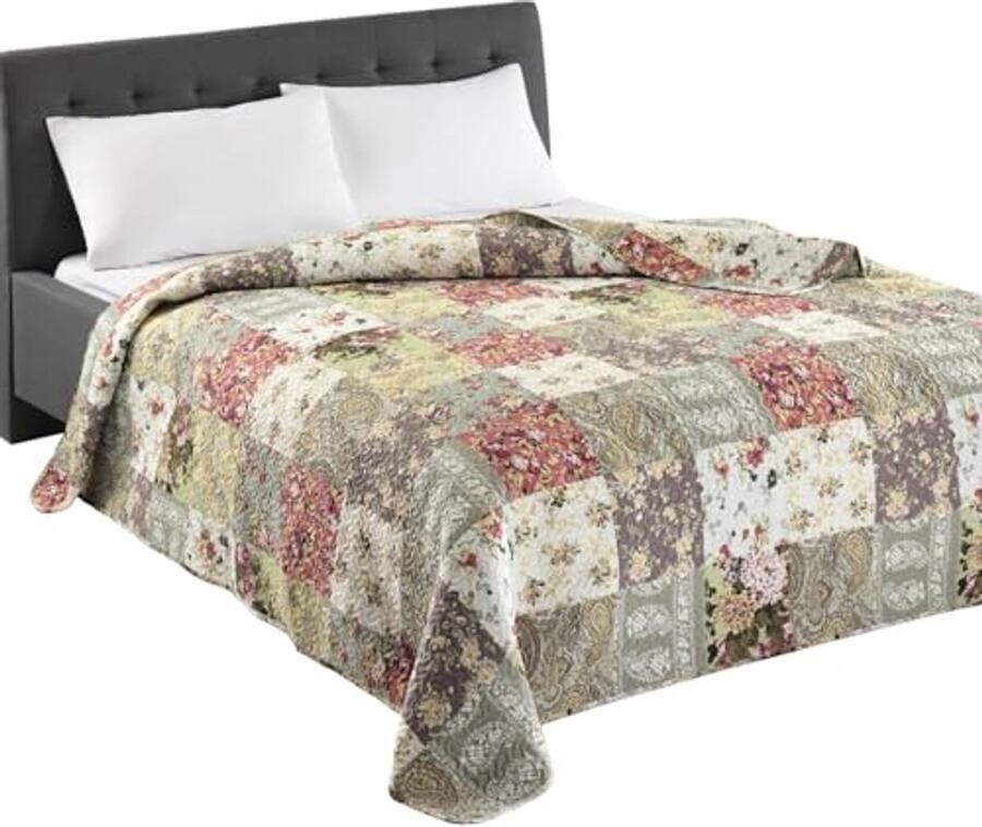 Vintage Bedsprei Patchwork Stijl 220 x 240 cm voor Tweepersoonsbed