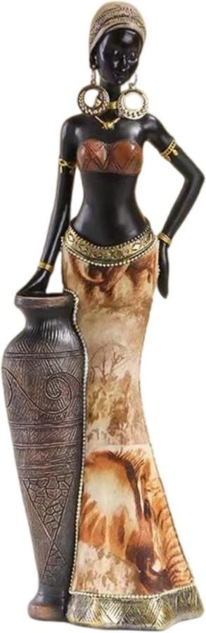 Vintage beeldje handgemaakt beeldhouwwerk kunstwerk woondecoratie beeldje woonkamer entree wijnkast creatieve woondecoratie ornamenten oranje rok