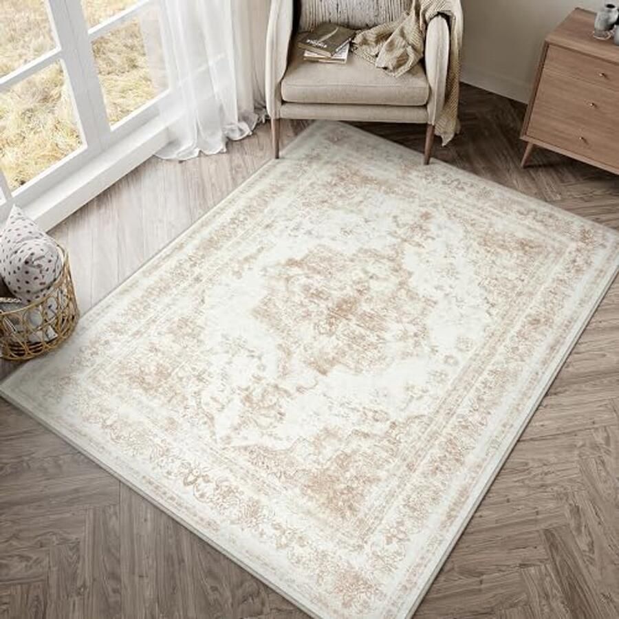 Vintage Beige Tapijt Groot 120x180 cm Antislip en Machinewasbaar Voor Woonkamer Keuken Slaapkamer Eetkamer Kantoor en Buiten