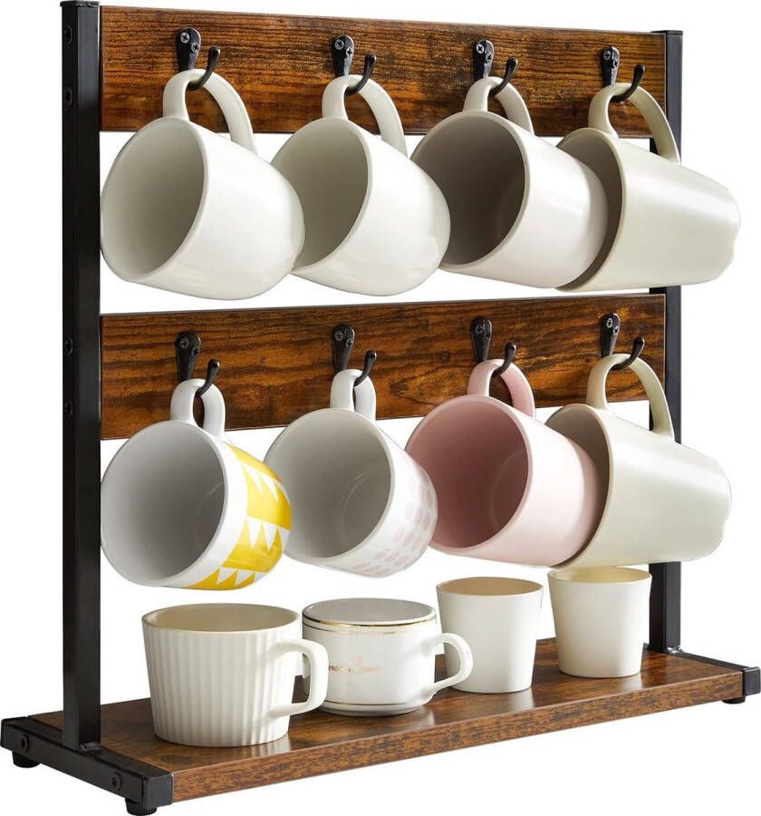 Cuphouder met 4 haken vintage But First Coffee keukenrek hangend kopjesrek keukenwandorganizer koffiekophouder wandrek bekerstandaard voor keuken koffiebar kantoor opslag