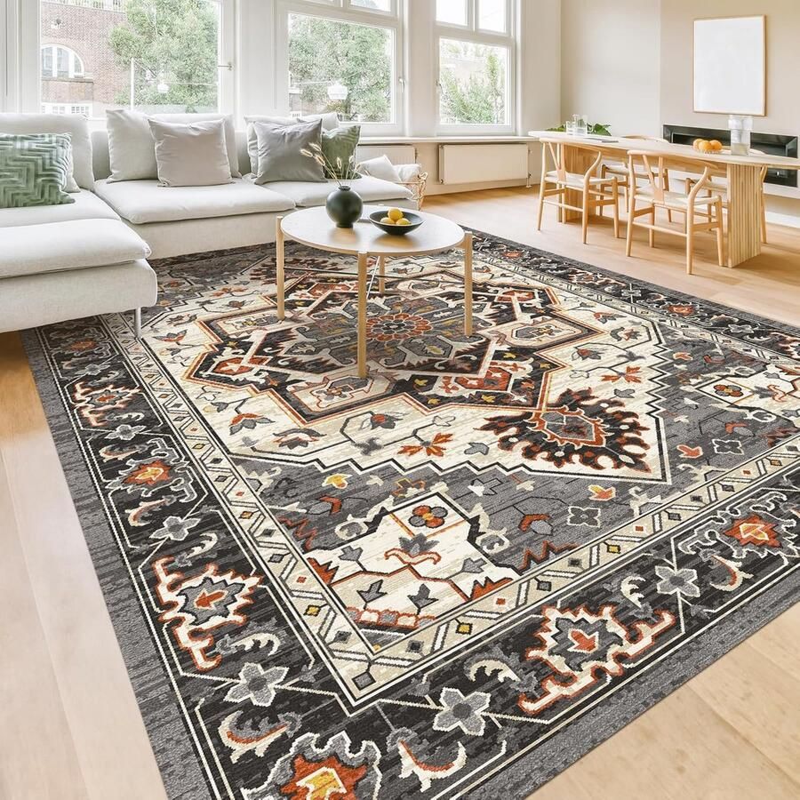 Luvetrex Vintage binnen en buiten tapijt slaapkamer tapijt woonkamer tapijt zacht eetkamer tapijt antislip vuilafstotend dun tapijt machinewasbaar decor tapijt 200 x 300 cm zwart