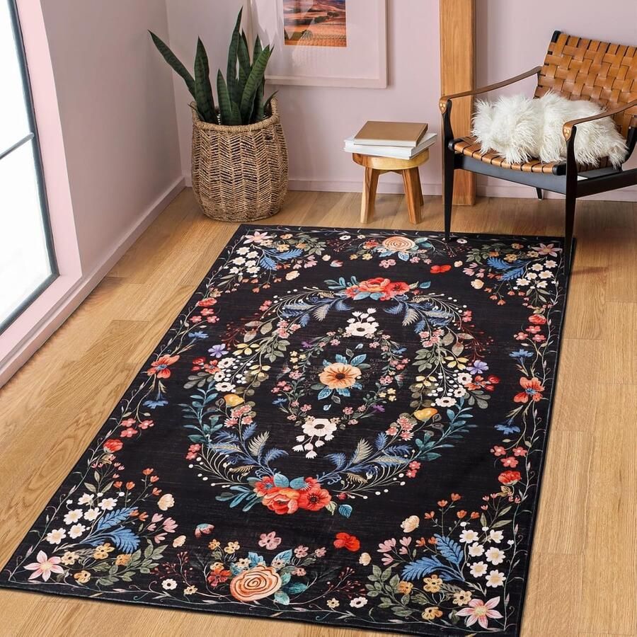 Vintage Bloemen Tapijt Antislip Machinewasbaar 1 stuk Roze