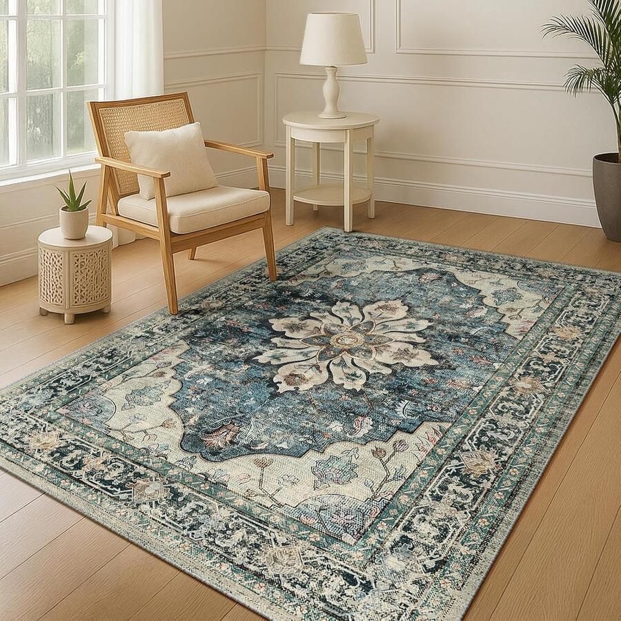 Vintage Bloemen Tapijt Machine Wasbaar Antislip Zacht