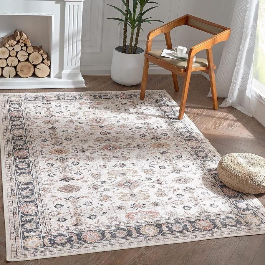 Vintage Bloementapijt Antislip Opvouwbaar Dun Wasbaar Loper 90 X 150 Cm Bruin Voor Binnen Slaapkamer Keuken