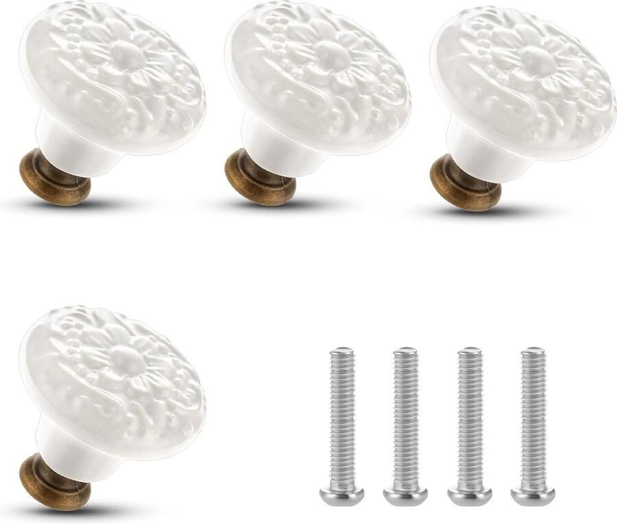 Vintage Bloemmotief Meubelknoppen Set van 4 voor Kasten en Laden