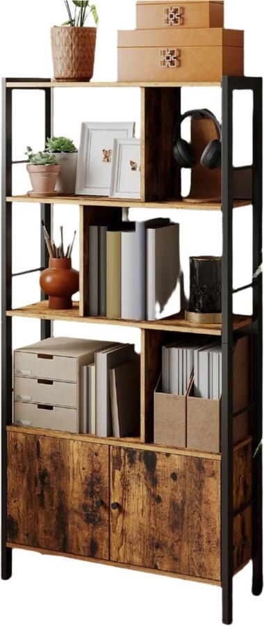 Vintage boekenkast 4 planken houten plank metalen boekenplank ruimtebesparend ontwerp 30 cm x 74 cm x 154 5 cm