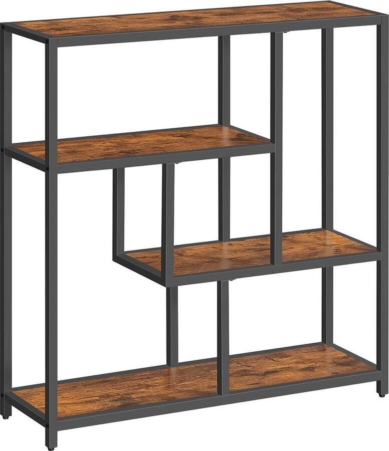 Rootz Living Rootz Vintage boekenkast in bruin-inktzwart 4 planken houten spaanplaat stalen frame 30 cm x 100 cm x 103 cm elegant ontwerp