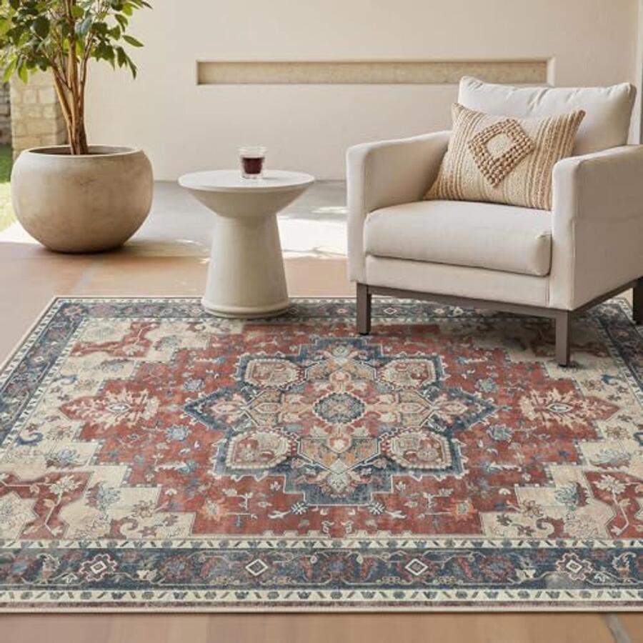 Vintage boho tapijt 160 x 230 cm wasbaar antislip tapijt voor woonkamer slaapkamer en eetkamer