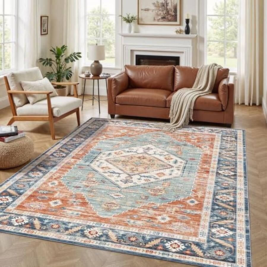 Vintage Boho Tapijt Groot Vloerkleed voor Woonkamer en Slaapkamer Wasbaar en Antislip (Groen 240 x 300 cm)