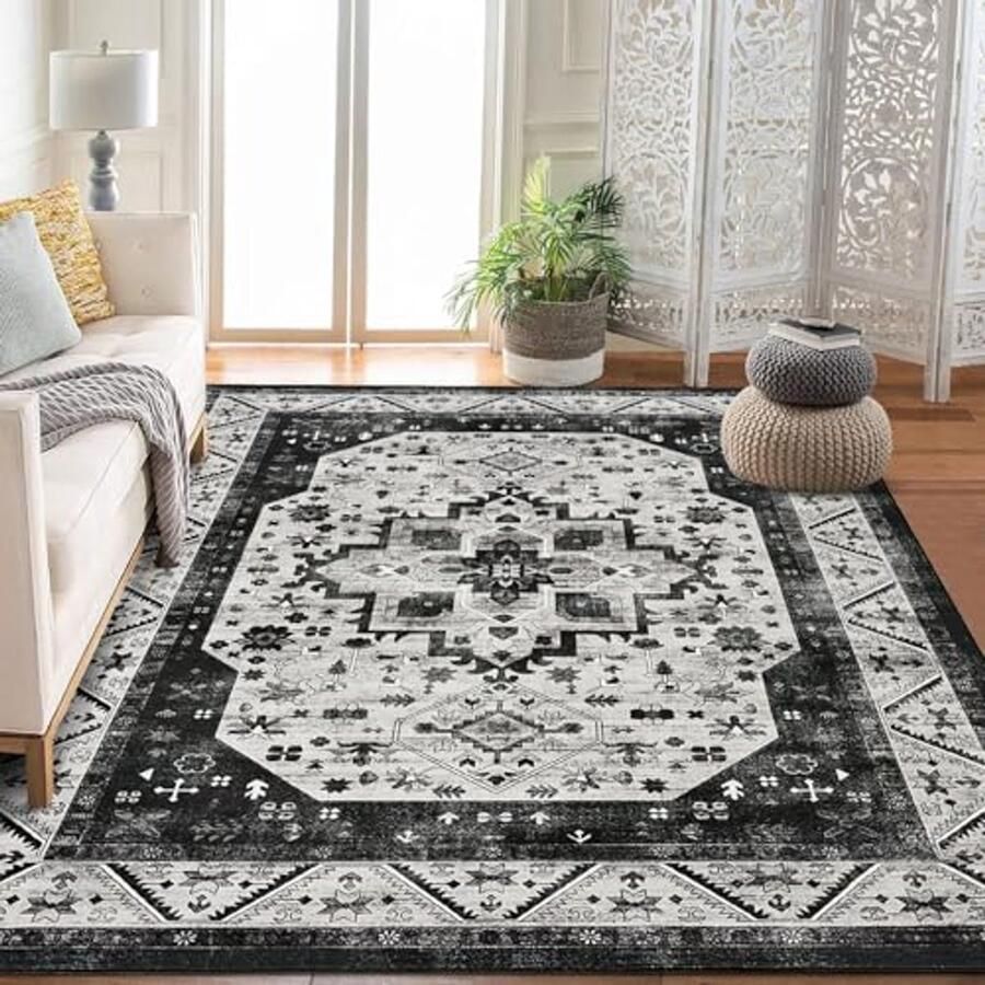 Vintage Boho Vloerkleed 120 x 170 cm Antislip Wasbaar Zacht Kort Pool Tapijt voor Woonkamer Slaapkamer Kantoor