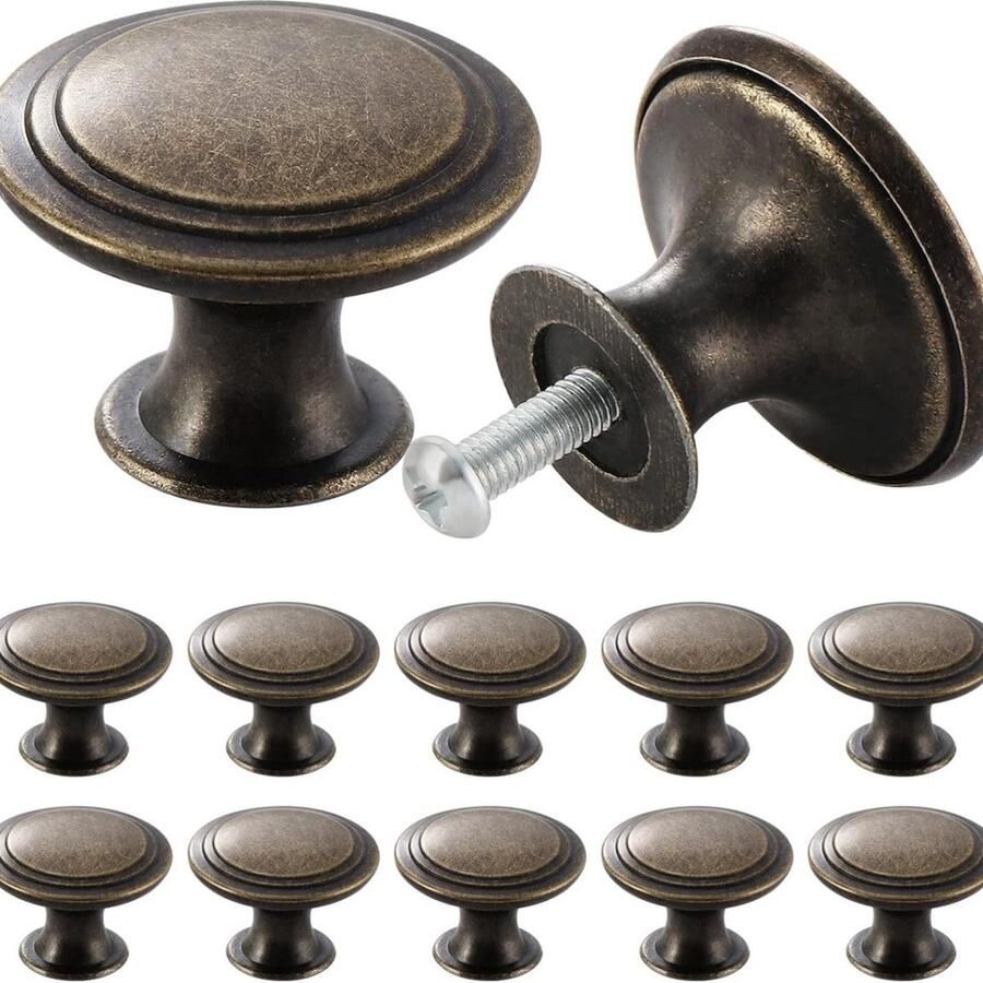 Vintage bronzen antieke kastknoppen 30 mm ronde meubeldeurknoppen pakket van 12