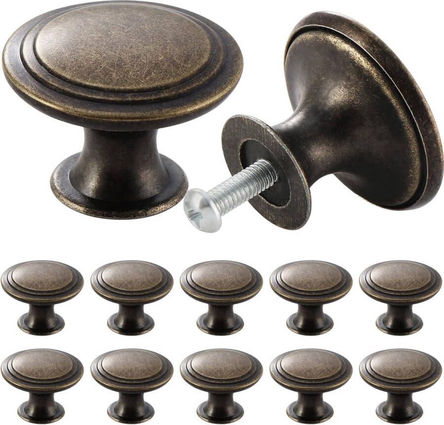 Vintage bronzen antieke kastknoppen 30 mm ronde meubeldeurknoppen pakket van 24