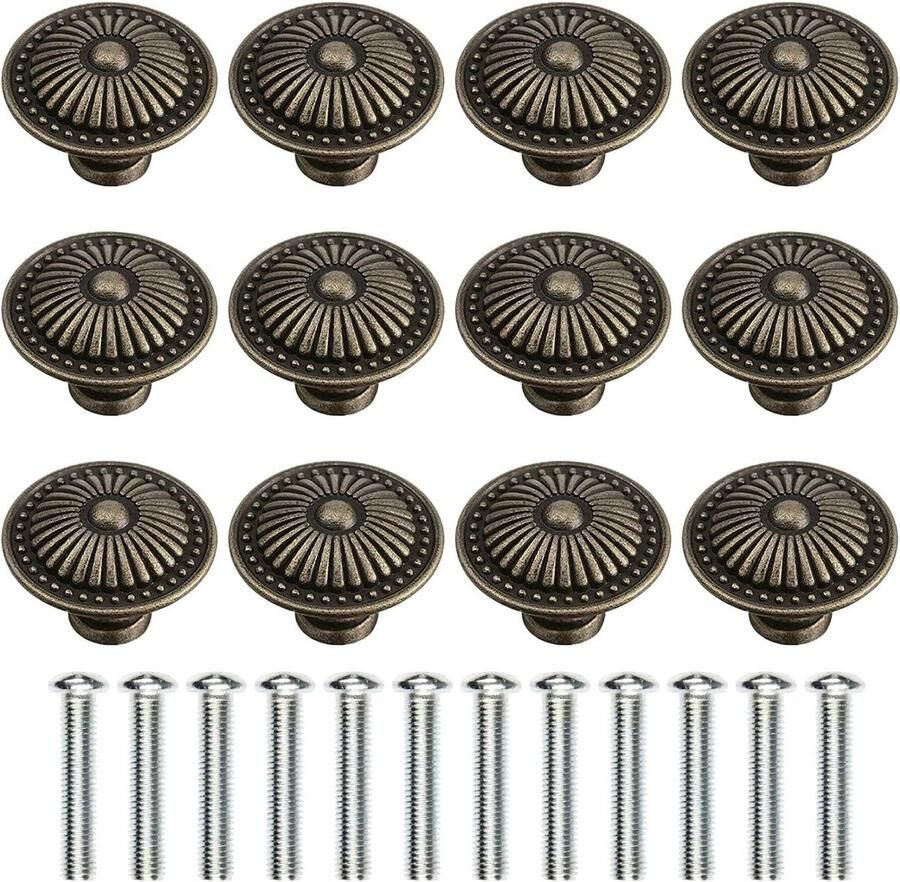 Vintage bronzen kastknoppen antiek bloemengestikt 12 stuks