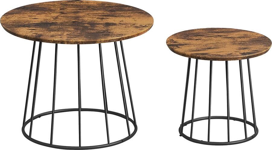 Vintage Bruin 2-delige set bijzettafels MDF en staal 60 cm x 45 cm en 41 5 cm x 37 cm 9 1 kg. Max. belasting 25 kg per tafel