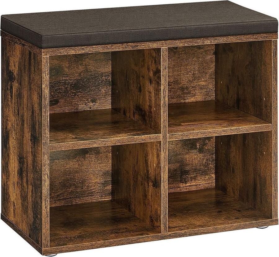 Rootz Living Rootz Vintage bruin-kastanjebruine schoenenbank opbergbank met schuim gevoerde zitting spaanplaatconstructie 30 5 cm x 59 6 cm x 48 cm