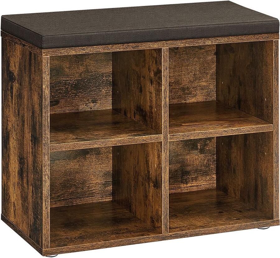 Woon Wereld Schoenenbank met 4 vakken vintage bruin-kastanjebruin