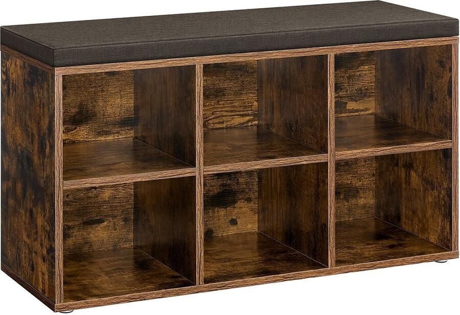 Rootz Living Rootz Vintage bruin-kastanjebruine schoenenbank opbergbank spaanplaat schuim 136 kg statisch draagvermogen 30 cm x 87 cm x 48 cm