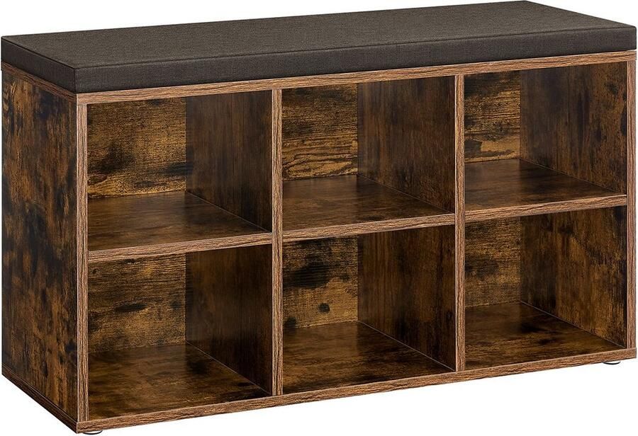 Woon Wereld Schoenenrek met zitje 30 x 87 x 48 cm vintage bruingrijs