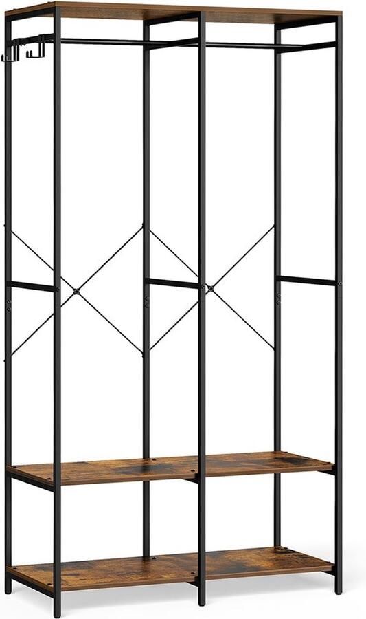 Rootz Living Rootz Vintage Bruin Kledingrek Kledingstandaard Garderobeorganisator Stalen spaanplaat 40 cm x 94 5 cm x 180 cm Heavy Duty Eenvoudige montage Anti-tipfunctie