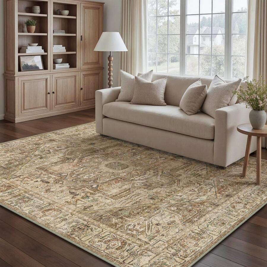 Vintage Bruin Multi Wasbaar Tapijt Woonkamer 150x210cm Retro Tapijten voor Woonkamer Zacht Antislip Groot Tapijt Kortpolig Slaapkamer Tapijt Woonkamer Slaapkamer Eetkamer Tapijten Kantoor