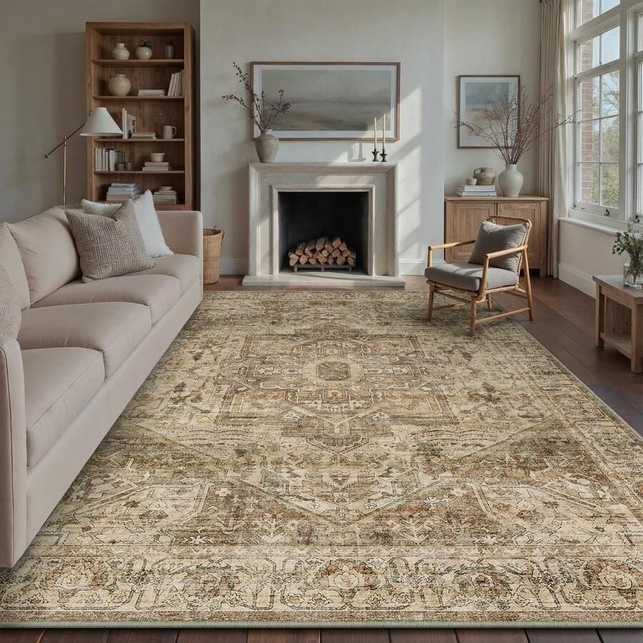 Vintage Bruin Multi Wasbaar Tapijt Woonkamer 240x300cm Retro Vloerkleden voor Woonkamer Zacht Antislip Groot Tapijt Kortpolig Slaapkamertapijt Woonkamer Slaapkamer Eetkamer Tapijten Kantoor