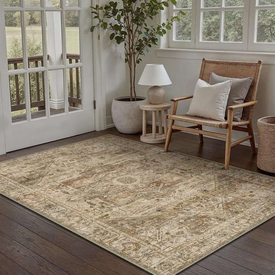 Vintage Bruin Multi Wasbaar Tapijt Woonkamer 90x150cm Retro Tapijten voor Woonkamer Zacht Antislip Groot Tapijt Kortpolig Slaapkamer Tapijt Woonkamer Slaapkamer Eetkamer Tapijten Kantoor