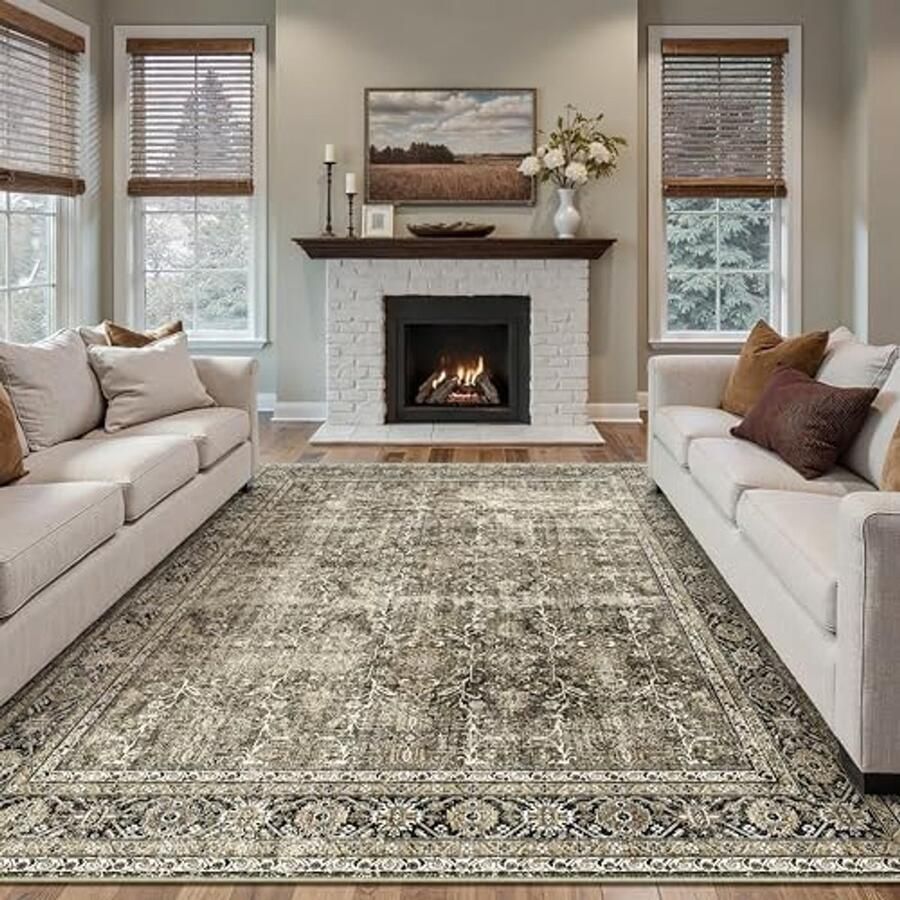 Vintage Bruin Vloerkleed 200x300cm Machinewasbaar en Antislip