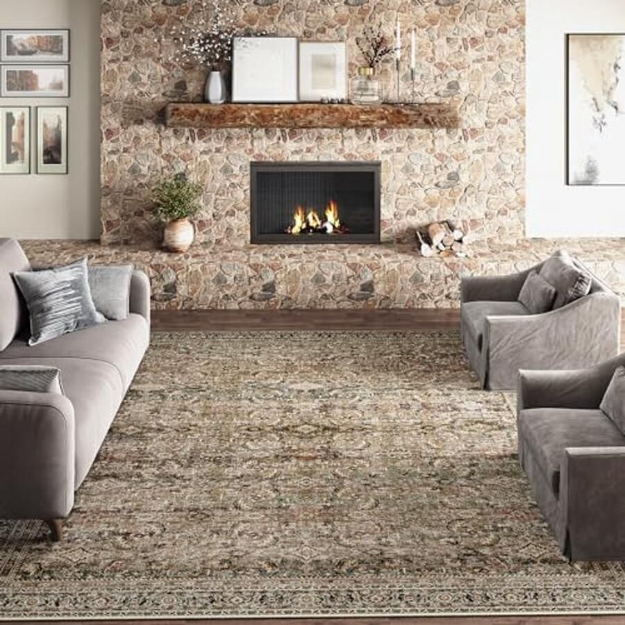 Vintage Bruin Vloerkleed 300x400cm Machinewasbaar Antislip voor Woonkamer Eetkamer Slaapkamer en Buiten