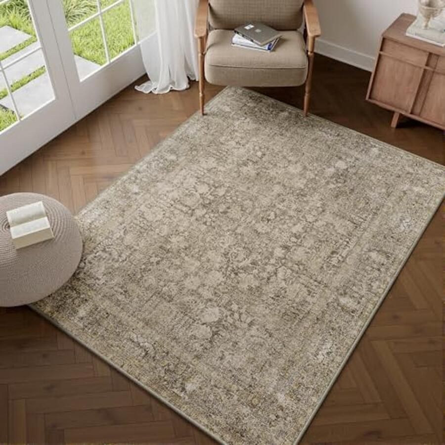 Vintage Bruin Vloerkleed 90x150cm Antislip Machinewasbaar voor Woonkamer Keuken Slaapkamer