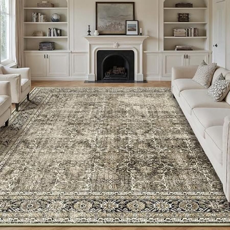 Vintage Bruin Vloerkleed Groot 300x400cm Machinewasbaar Antislip voor Woonkamer Eetkamer Slaapkamer en Buiten
