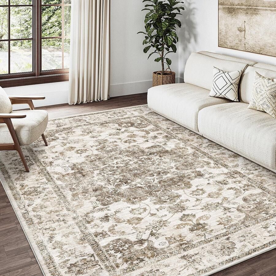 Vintage Bruin Wasbaar Tapijt Woonkamer 160x230cm Retro Tapijten voor Woonkamer Zacht Antislip Groot Tapijt Kortpolig Slaapkamer Tapijt Woonkamer Slaapkamer Eetkamer Tapijten Kantoor