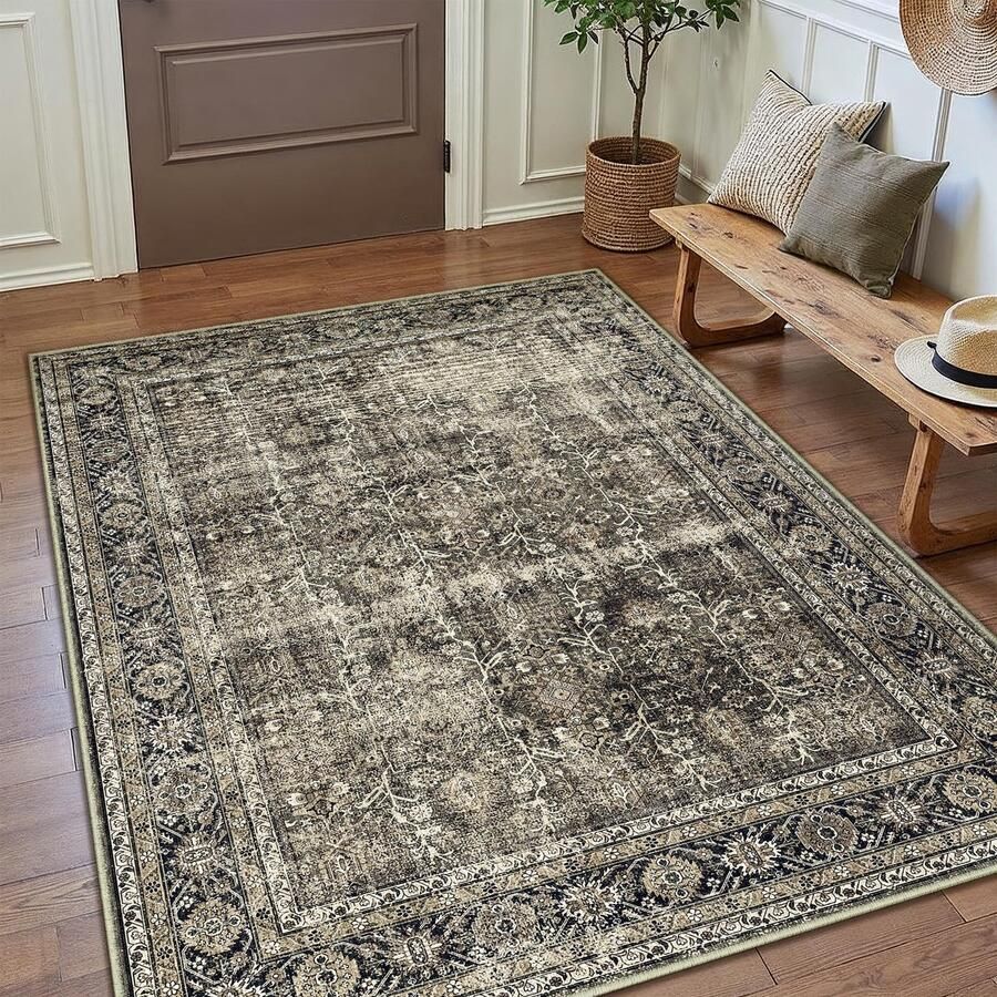 Vintage Bruin Wasbaar Tapijt Woonkamer 160x230cm Retro Tapijten voor Woonkamer Zacht Antislip Groot Tapijt Kortpolig Slaapkamer Tapijt Woonkamer Slaapkamer Eetkamer Tapijten Kantoor