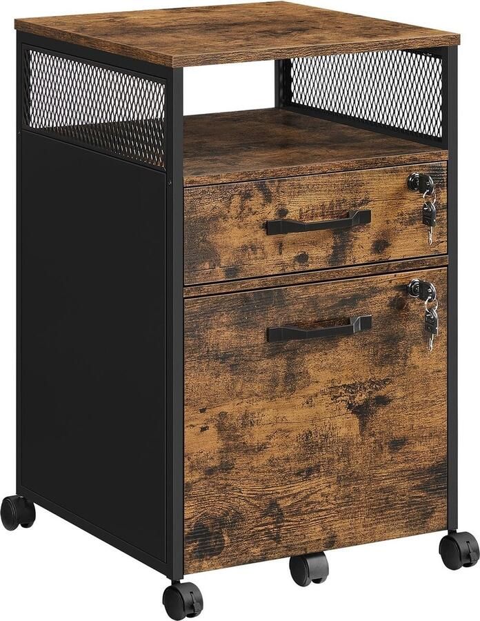 Rootz Living Rootz Vintage Bruin-Zwart Archiefkast Opbergkast Organisator Spaanplaat en Staal 44cm x 42cm x 69cm Robuust Eenvoudige montage Stijlvol ontwerp