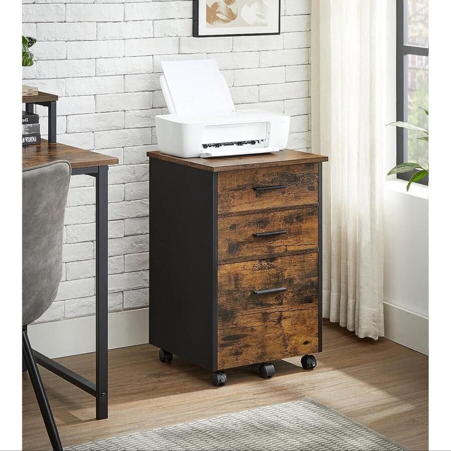 Rootz Living Rootz Vintage Bruin-Zwart Archiefkast Opbergkast Spaanplaat Polyester Ruim Duurzaam Stijlvol 43cm x 42cm x 67 5cm