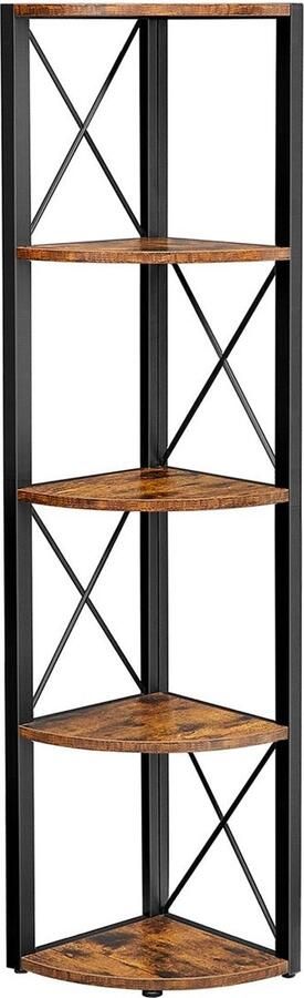 Rootz Living Rootz Vintage Bruin Zwart Hoekplank Spaanplaat Staal Hoge Boekenkast Rustieke Displaystandaard 30cm x 30cm x 160cm