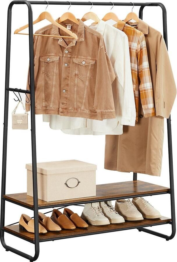 Rootz Living Rootz Vintage Bruin-Zwart Kledingrek Garderobestandaard Kledingorganisator Spaanplaat en Staal 100cm x 45cm x 160cm Heavy Duty Eenvoudige montage Stijlvol ontwerp