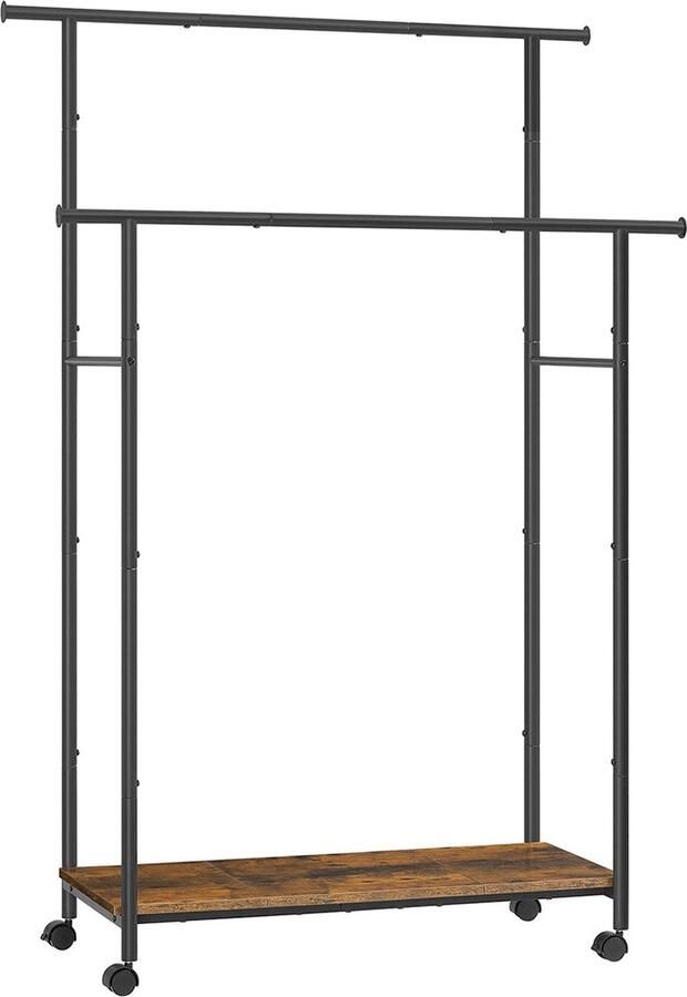 Rootz Living Rootz Vintage Bruin-Zwart Kledingrek Rollende kledingkast Stalen spaanplaat Heavy Duty Draagbaar 39 6 cm x 98 5 cm x 156 8 cm