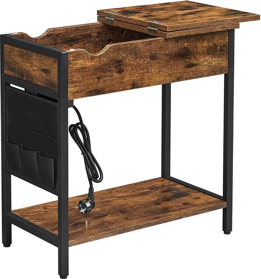 Rootz Living Rootz Vintage bruin-zwart nachtkastje van spaanplaat bijzettafel met stalen frame stoffen tas 60 cm x 31 5 cm x 60 cm