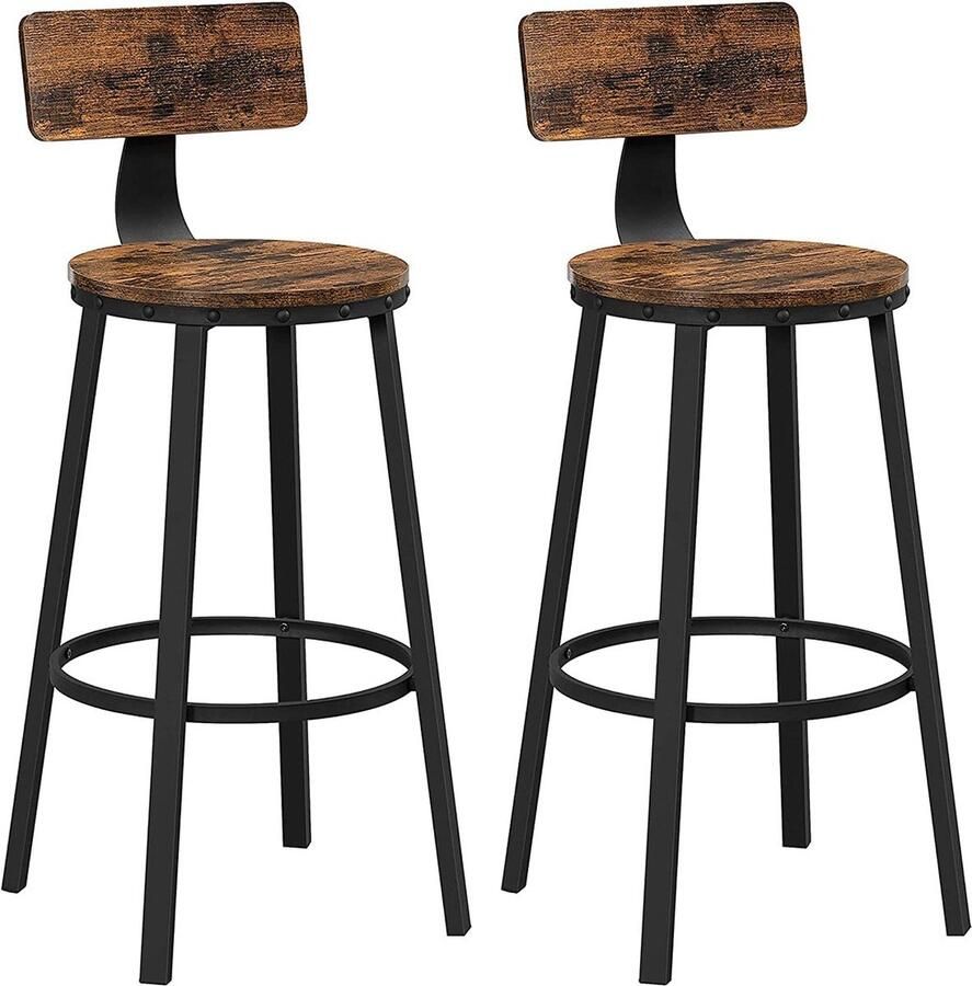 Rootz Living Rootz Vintage bruin-zwarte 2-delige set barkrukken spaanplaat staal hoge stoelen rustieke stoelen 54 cm x 99 cm capaciteit 100 kg