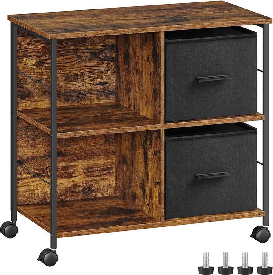 Rootz Living Rootz Vintage Bruin-Zwarte Archiefkast Opbergorganisator Archiefkast Spaanplaatconstructie Stalen frame Niet-geweven stof 37 5 cm x 73 5 cm x 69 cm Lichtgewicht Eenvoudige montage Duurzaam