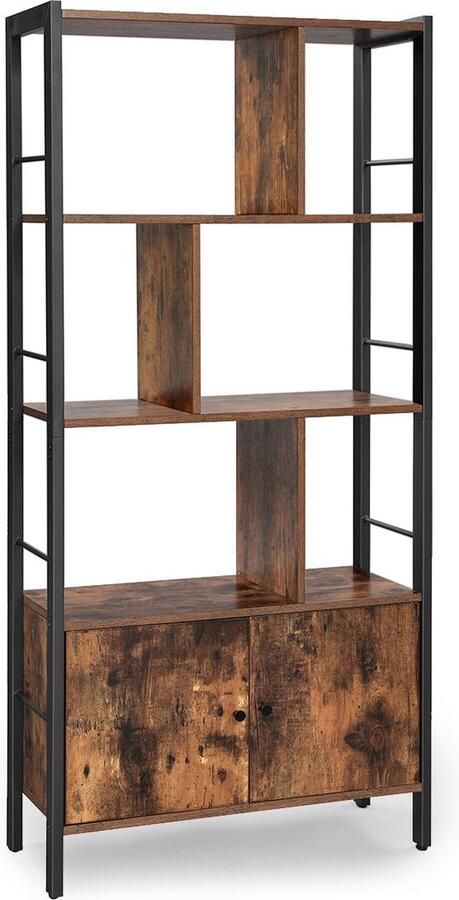 Rootz Living Rootz Vintage Bruin-Zwarte Boekenkast Houten Plank Stalen Frame Capaciteit 20 kg 30 cm x 74 cm x 154 5 cm