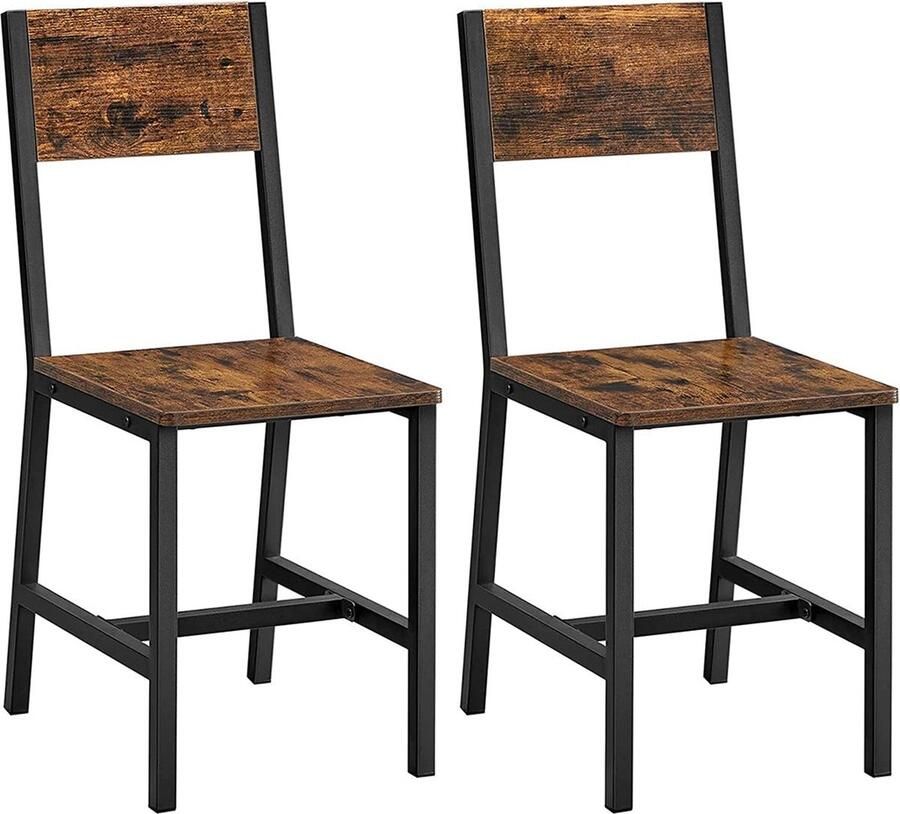 Rootz Living Rootz Eetkamerstoel Gestoffeerde Eetkamerstoelen Set Van 2 Eetkamerstoelen Stoel Spaanplaat Staal Vintage Bruin-zwart 36 x 46 6 x 87 1 cm (L x B x H) - Foto 2