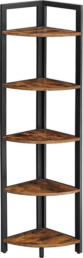 Vintage bruin-zwarte hoekplank spaanplaatstaal hoge boekenkast rustieke displaystandaard 30 cm x 30 cm x 150 cm 6 8 kg 5 kg capaciteit wandmontage