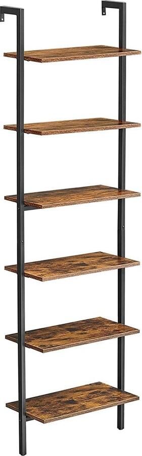 Rootz Living Rootz Vintage Bruin-Zwarte Ladderplank Spaanplaatstaal Hoge boekenkast Opbergrek 60 cm x 30 cm x 204 8 cm