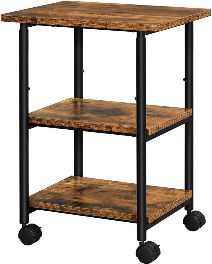 Rootz Living Rootz Vintage bruin-zwarte printerstandaard spaanplaatstaal grote bijzettafel rustieke opbergruimte 48 5 cm x 40 4 cm x 66 cm 76 cm