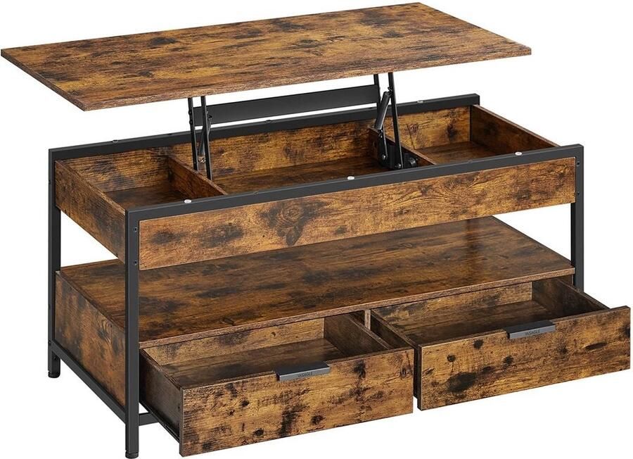 Rootz Living Rootz Vintage Bruin-Zwarte Salontafel Spaanplaat Staal Groot Verstelbare Hoogte 50cm x 100cm Heavy Duty 48-63cm