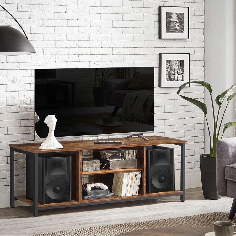Rootz Living Rootz Vintage Bruin-Zwarte TV-plank Entertainmentstandaard Mediaconsole Spaanplaat en staal 120 cm x 40 cm x 50 cm Max. belasting 40 kg Eenvoudige montage